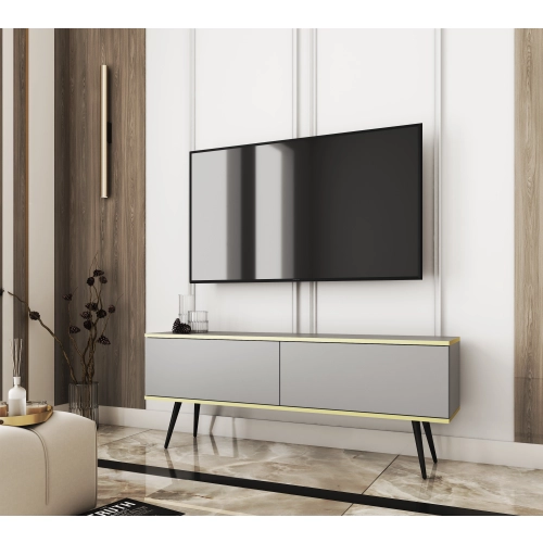 Szafka RTV Szaro - Złota  135 cm Noga Czarna -  Złota